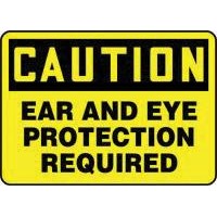 Accuform Signs MPPA608VA Accuform Signs 10\" X 14\" Black And Yellow Aluminum Value Personal Protection Sign \"Caution Ear And Eye